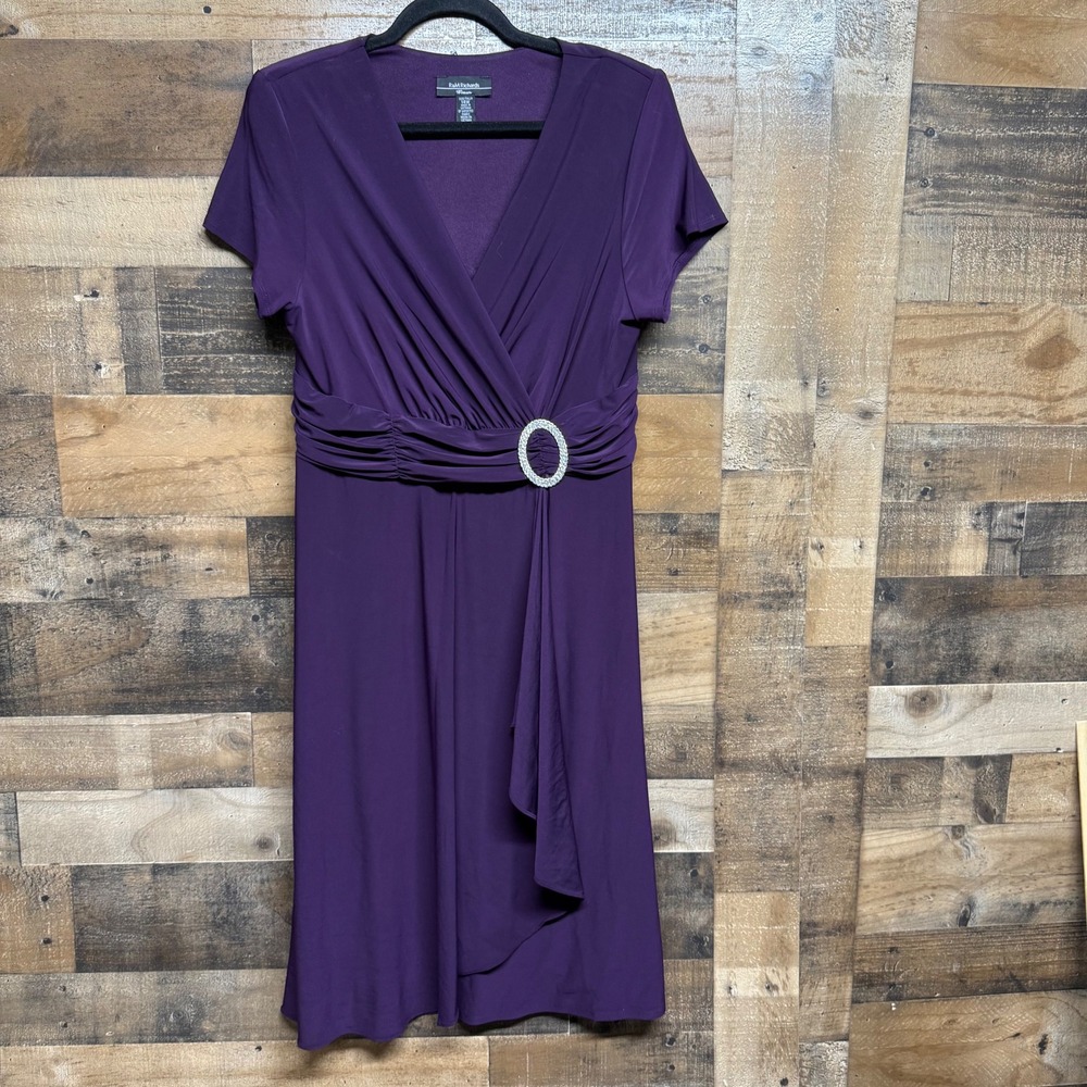 R&M Richards Woman Purple Rhinestone Buckle Ruched Wrap Dress Plus Size 14W